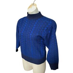 Vtg College Point Sweater Cobalt Blue Navy Acrylic USA Soft Knit Sz L Mock Neck